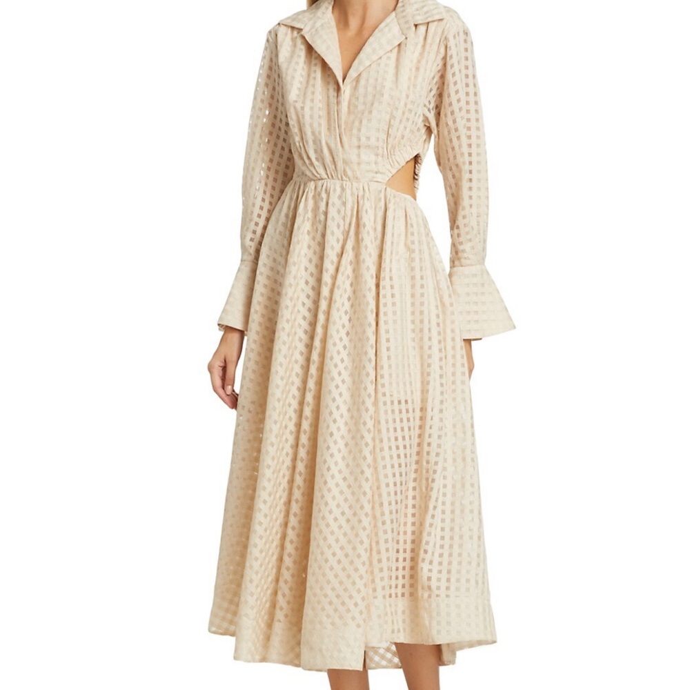 Jonathan Simkhai Allie Windowpane Long sleeve Cut-Out Midi Shirtdress
